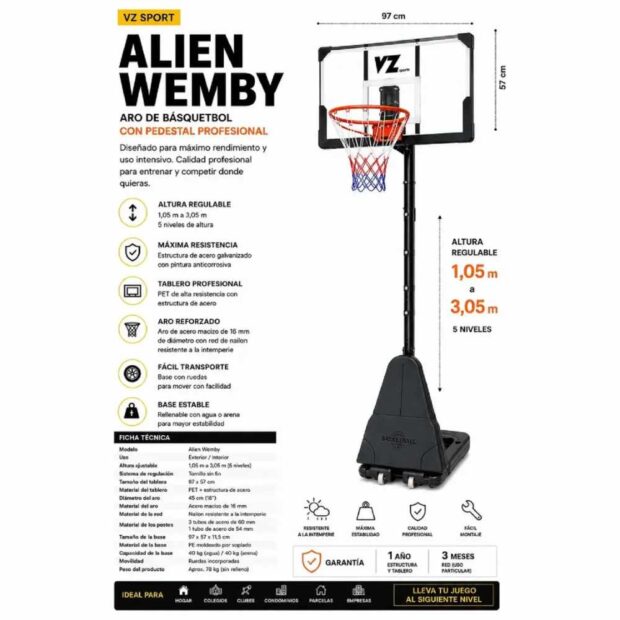 Aro de basquetbol alien wemby altura regulable