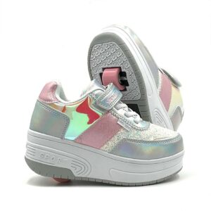 zapatillas con ruedas de nina tipo patin doble rueda verazzi gris