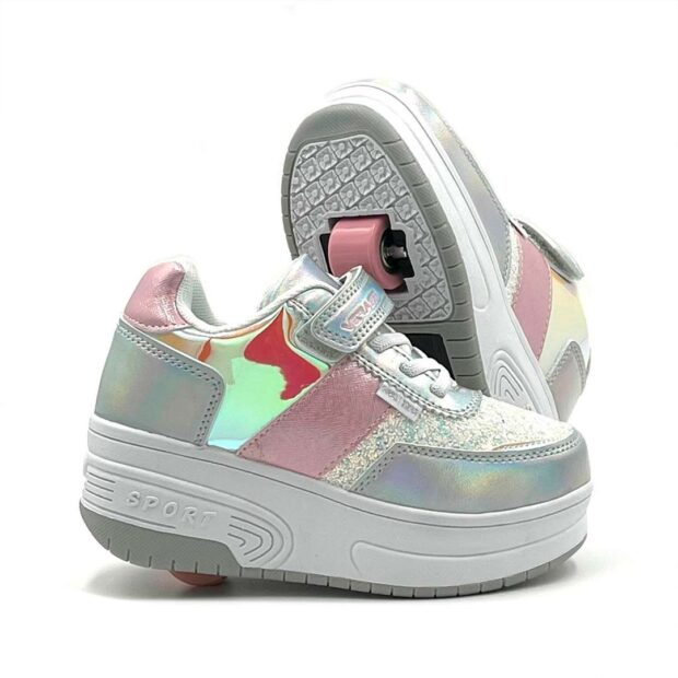 zapatillas con ruedas de nina tipo patin doble rueda verazzi gris