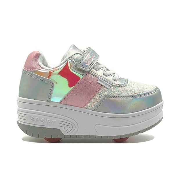 zapatillas con ruedas de nina tipo patin doble rueda verazzi gris