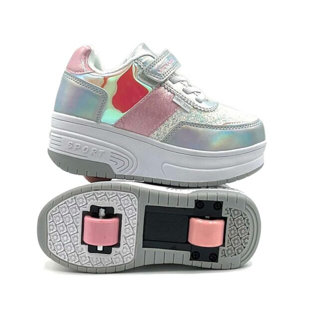 zapatillas con ruedas de nina tipo patin doble rueda verazzi gris