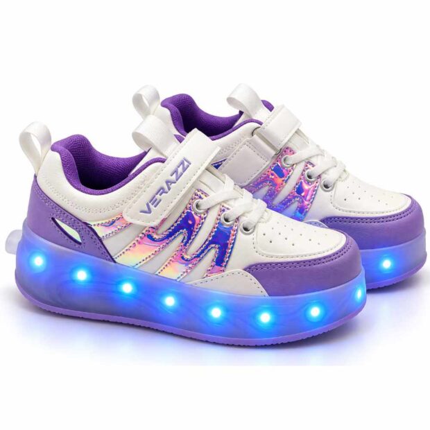 Zapatillas con ruedas y luces tipo patín verazzi purpura