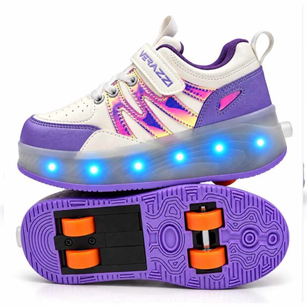 Zapatillas con ruedas y luces tipo patín verazzi purpura