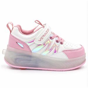 Zapatillas con ruedas y luces tipo patín verazzi rosado
