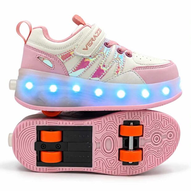 Zapatillas con ruedas y luces tipo patín verazzi rosado