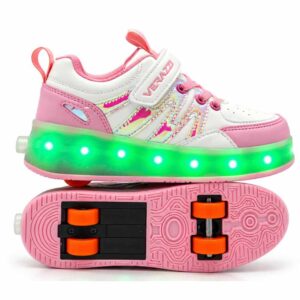 Zapatillas con ruedas y luces tipo patín verazzi rosado