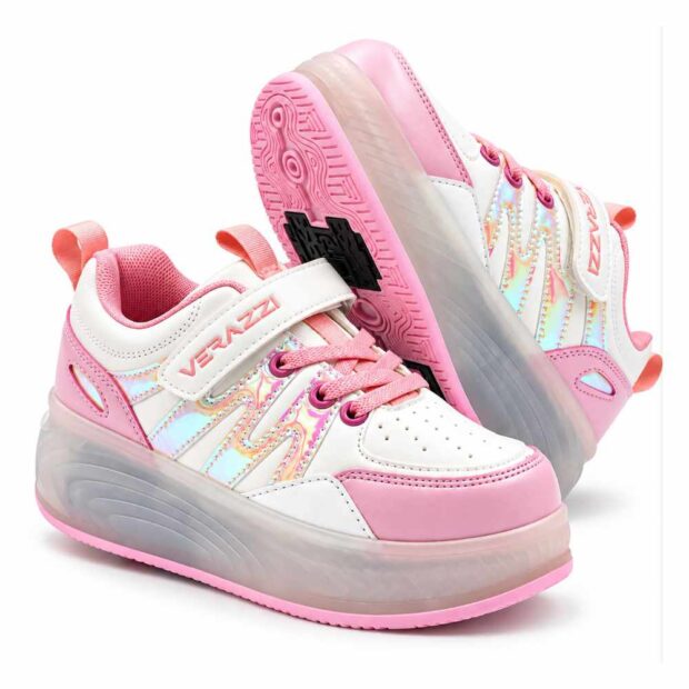 Zapatillas con ruedas y luces tipo patín verazzi rosado