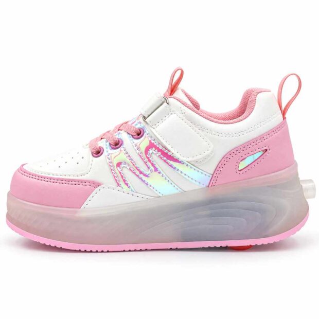 Zapatillas con ruedas y luces tipo patín verazzi rosado