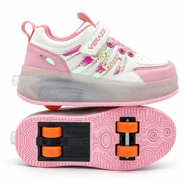 Zapatillas con ruedas y luces tipo patín verazzi rosado